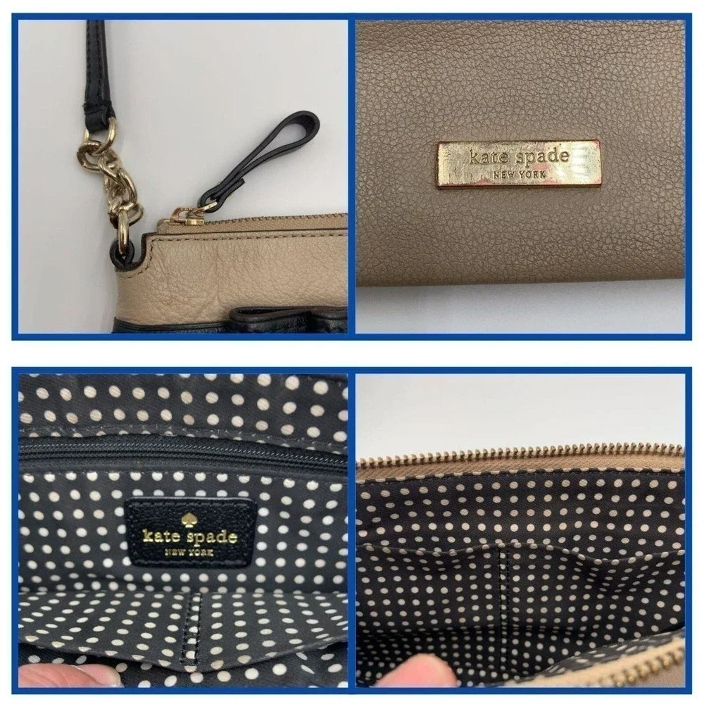 KATE SPADE New York Crossbody Bow‎ Bag Cow Leather Beige Black Classic Classic